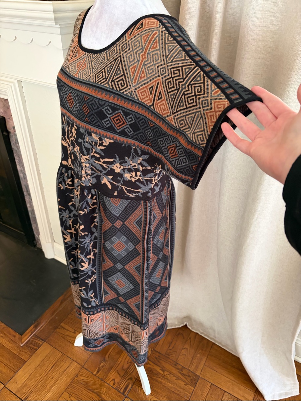 Peruvian Connection Black Midi Dress with Rust and Light Blue Accents - Picture 3 of 11